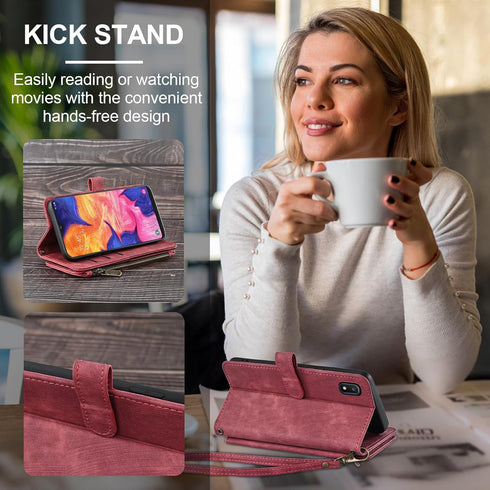 Asuwish Phone Case for Samsung Galaxy A10e Wallet Cover and Tempered Glass Screen Protector Leather Flip Credit Card Holder Stand Lanyard Wrist St...