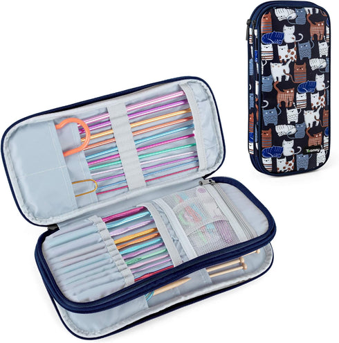 Teamoy Afghan Crochet Hook Case(up to 11" Long), Tunisian Crochet Organizer Bag for Ergonomic Crochet Hooks, Knitting Needles and Accessories, Cat...
