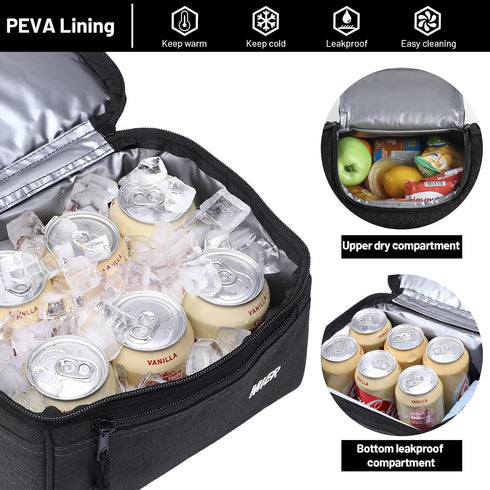 MIER Adult Lunch Box Insulated Lunch Bag Large Cooler Tote Bag for Men, Women, Double Deck Cooler (Dark Grey, Large)...