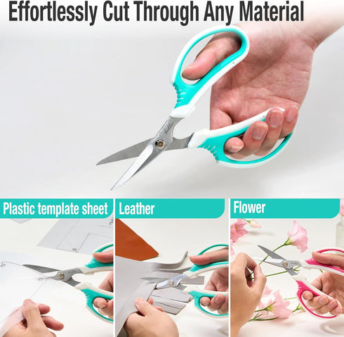 Beaditive Multipurpose Craft Scissors - High-Leverage with Sharp Carbon Steel Blades - Ergonomic Sewing Scissors for Heavy Duty Projects - Office,...
