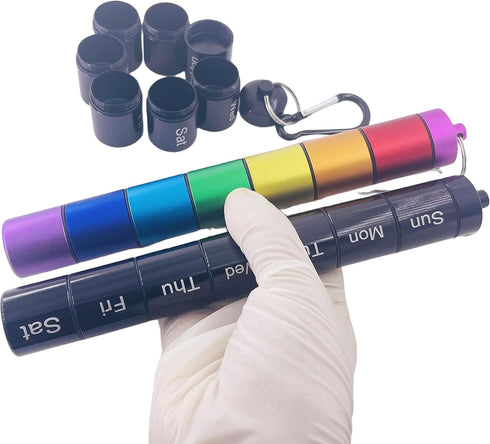 2 PCS Metal Travel Pill Organizer Large - Rainbow Weekly Pill Case +7 Day Pill Organizer-Waterproof Pill Box Container - Compact and Durable Medic...
