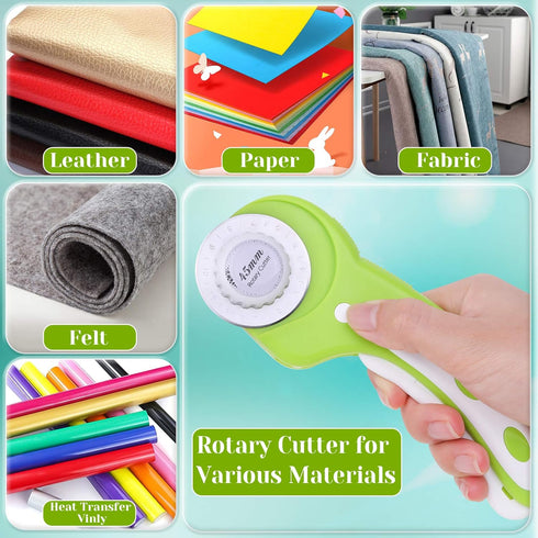 Rotary Cutter Set, Audab Self Healing Sewing Mats Rotary Cutter and Mat 45mm Rotary Fabric Cutter Set with 2 Blades Rotary Cutting Mat for Crafts ...