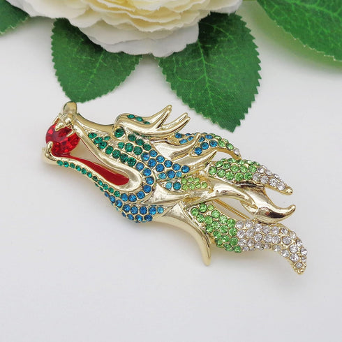 Navachi 18k Gold Plated Clear Crystal Dragon Head Brooch Pin...