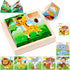 Wooden Animals Block Puzzles for Kids Ages 2-4 with Book, Jigsaw Puzzles Preschool Learning Educational Interactive Toys Gift for Boys Girls, Wood...