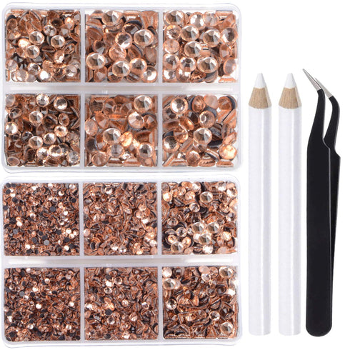 LPBeads 6400 Pieces Champagne Hotfix Rhinestones Flat Back 5 Mixed Sizes Crystal Round Glass Gems with Tweezers and Picking Rhinestones Pen...