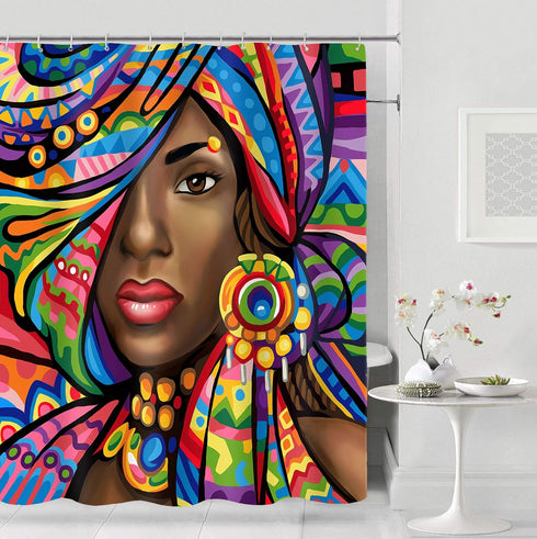 African American Woman Shower Curtain, Women Bath Curtains, Waterproof Upgrade Polyester Fabric Bathroom Decor Set with 12 Hooks, 72 x 72 Inches, ...