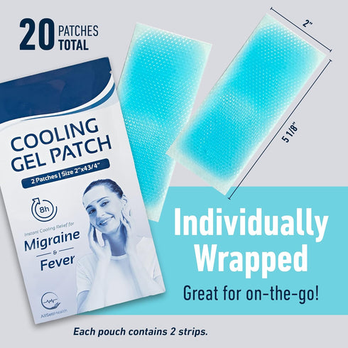 AllSett Health 20 Pack - Cooling Patches for Fever, Natural Headache and Migraine Relief, Soft Gel Sheets, Fever Patch for Kids, Tension/Sinus, He...