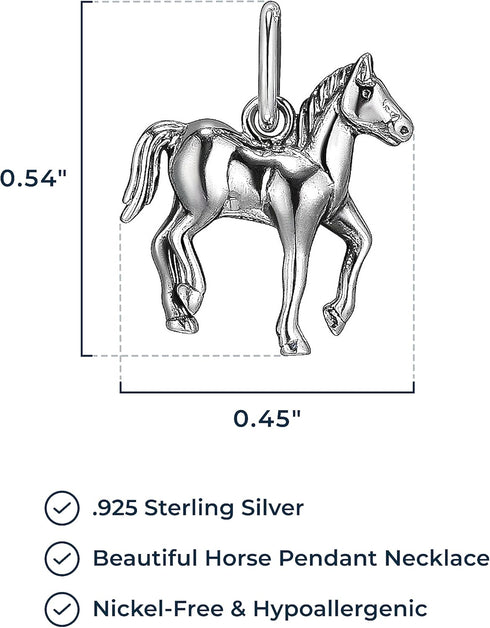 MORGAN & PAIGE Dainty Oxidized 925 Sterling Silver Horse Pendant Necklace With 16" Cable Chain + 2" Extender...