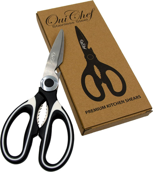 Kitchen Shears, Chef Scissors, Poultry Shears, Meat Shears, Kitchen Scissors with Premium Stainless Steel Blades & Sure-Grip Ergonomic Handles (Wh...