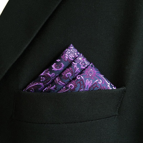 SHLAX&WING Geometric Patterned Purple Hanky Silk Pocket Square for Men Floral...