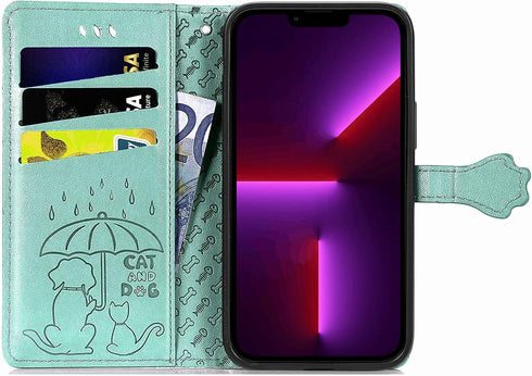 CCSmall for iPhone 14 Plus PU Leather Flip Wallet Case, Cat Dog Cartoon Cute Style with ID Card Holder Phone Cover Case for Apple iPhone 14 Plus M...