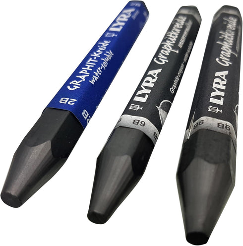 LYRA Graphite Stick, Assorted degree Graphite stick set - Water Soluble - 2B 6B 9B, Art, drawing supplies for sketch & shading pencils - 3 crayon ...
