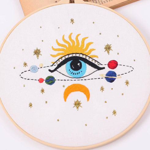 Harimau 5pcs Beginner Embroidery Kit,Eye Pattern,Cross Stitch Kits, Including Stamped Embroidery Cloth with 2 Embroidery Hoops, Multicolor Color T...