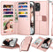 Njjex iPhone 12 Mini Wallet Case (2020) - 9 Card Slots, PU Leather, Detachable Kickstand, Magnetic Cover & Lanyard, Rose Gold...