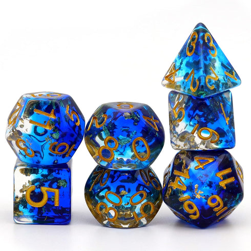 Blue Resin DND Dice Set Polyhedral D&D Dragon Dice for Dungeons and Dragons Gifts Pathfinder Shadowrun Role Playing Games-Navy Blue Clear Gold Fla...