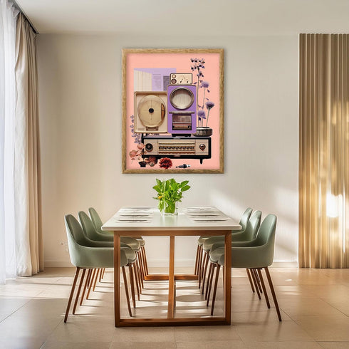 Posterizer 1 pcs-instruments and radio-pink and purple collage-Vintage Art-Abstract & Modern Art-Gift for Art Lovers- UNFRAMED Wall Art...