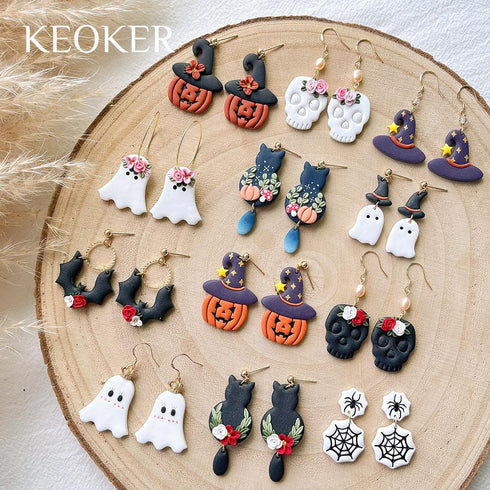 KEOKER Halloween Clay Cutters, Clay cutters for Halloween Earrings Making, 10 Shapes Halloween Clay Earrings Cutters, Halloween Polymer Clay Cutte...