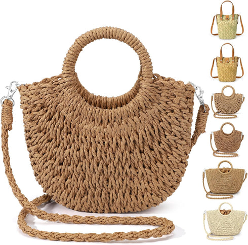 Straw Bags for Women Straw Clutch Purses Beach Crossbody Tote Bags Handbag...