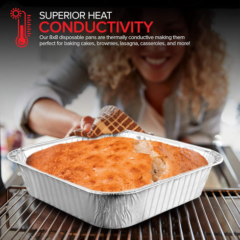 8x8 Foil Pans (10 Pack) 8 Inch Square Aluminum Pans - Foil Pans - Disposable Food Containers Great for Baking Cake, Cooking, Heating, Storing, Pre...