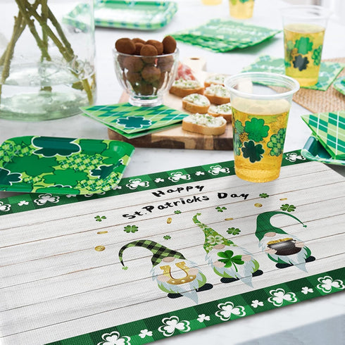 St. Patrick's Day Placemats Set of 6, Funny Irish Gnome Elf Hold Horseshoe Heat Resistant Placemat Waterproof Table Mats, Farm Wood Board Texture ...