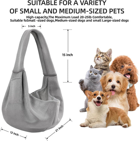 Dog Carrier Sling - Ultra Breathable Reversible Puppy Carrier Purse with Storage Pocket, Travel Safety Harness, Hand-Free Dog Sling Carrier for Ca...