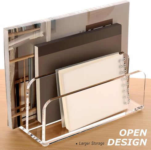 SANRUI Acrylic Mail Sorter Desktop Organizer Holder, 2 Compartments Clear Small File Script Letter Office Document Storage for Desk Bill Filling E...