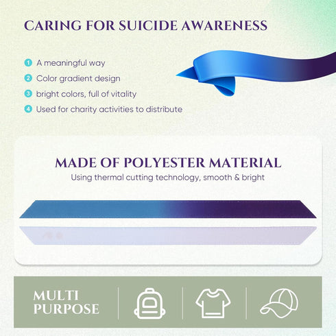 Hanaive 300 Pcs Suicide Prevention Awareness Purple Blue Ribbons Pins Wired Fabric Ribbons with Safety Pins Lapel Pin Satin Ribbon for Charity Pub...
