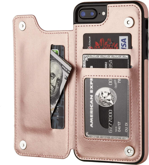for iPhone 7 Plus/8 Plus Wallet Case with Card Holder,OT ONETOP Premium PU Leather Kickstand Card Slots Case,Double Magnetic Clasp and Durable Sho...