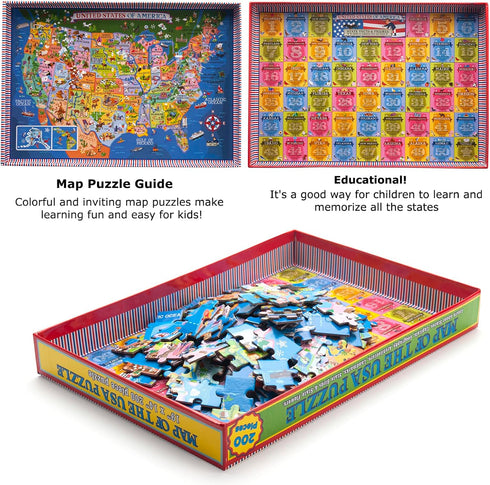 USA Map Puzzle for Kids - 200 Piece United States Puzzle - 50 States with Capitals for Kids Ages 4 and Up, America Jigsaw Puzzle Children’s Geogra...