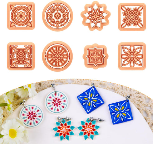 Puocaon Porcelain Tile Clay Cutters - 8 Pcs Terracotta Tiles Clay Cutters for Polymer Clay Earrings Making, Portuguese Tiles Pattern Clay Jewelry ...