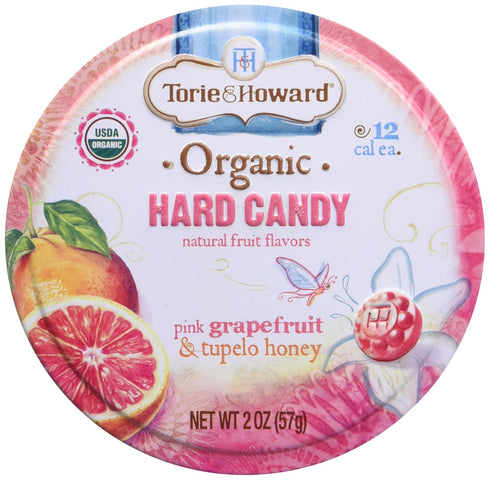 Torie and Howard Organic Hard Candy Tin, Pink Grapefruit and Tupelo Honey, 2 Ounce...