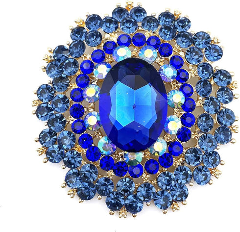 YOQUCOL Vintage Blue Cubic Zirconia Crystal Rhinestone Sunflower-shaped Wreath Brooch Pin for Women Gold Tone...
