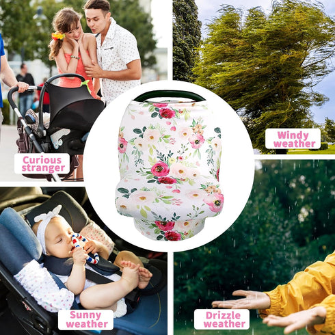 Rquite All-in-1 Car Seat Cover Baby, Carseat Covers for Girl Boy, Stretchy Soft Infant Car Seat Cover, Multi-use Baby Carrier Cover, Car Seat Cano...
