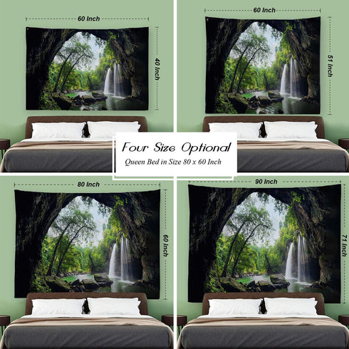PROCIDA Mountain Cave Tapestry Forest Wall Hanging Waterfall Nature Landscape Wall Tapestry for Bedroom Living Room College Home Decorations 60" W...