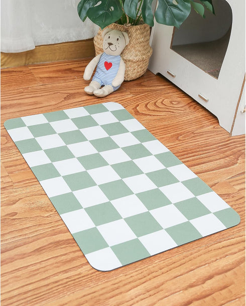 Ralxion Checkered Dog Feeding Mat, Absorbent Mats for Dog Food and Water Bowl, Dispenser, Retro Modern Aesthetic Sage Green Checkerboard Pet Place...