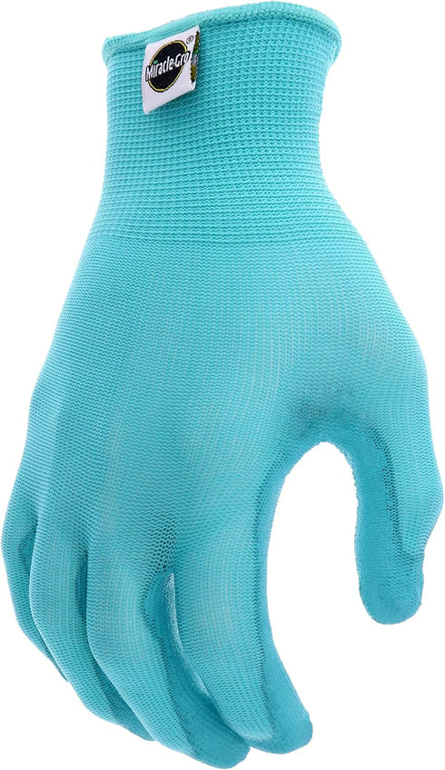 Miracle-Gro MG37164 Stretch Knit Gardening Gloves - Aqua Blue, Medium/Large, PU Work Gloves with Nylon Shell, Water Resistant...