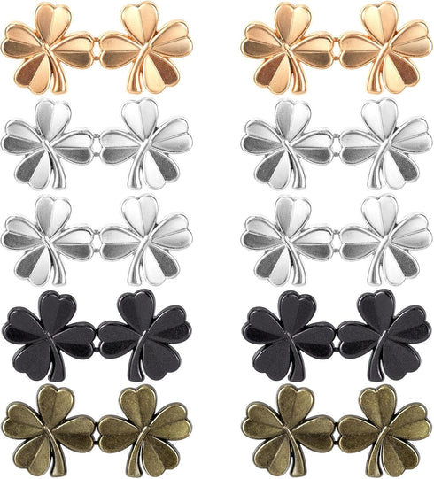10 pcs Clover Buttons for Loose Jeans Detachable Pant Waist Tighteners Adjustable Jean Button Waist Buckle Replacement No Sewing Required Silver G...