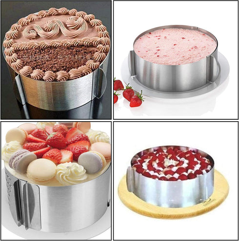 2 PCS 6 to 12 Inch Adjustable Stainless Steel Cake Mold Ring Set, Round Cake Mould Cake Mousse Ring Circle Mold DIY Pastry Cooking Supplies for Ba...