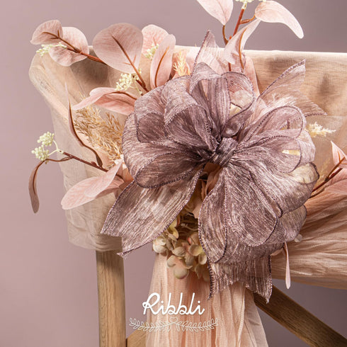 Ribbli Rose Pink Crinkled Wired Ribbon 2.5 Inch with Metallic Dusty Rose Wavy Christmas Ribbon for Cristmas Tree Topper Bow Wreaths Swags Gift Wra...