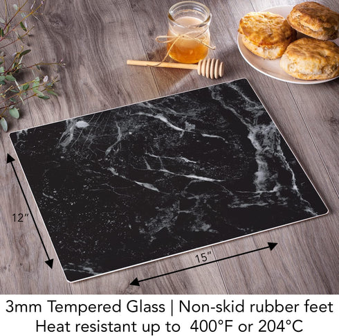 CounterArt Black Marble Design 3mm Heat Tolerant Tempered Glass Cutting Board 15” x 12” Manufactured in the USA Dishwasher Safe...