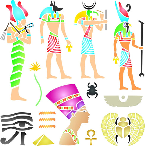 Egyptian Stencil, 10 x 10 inch (M) - Classic Egypt Symbol Hyroglyphics Stencils for Painting Template...