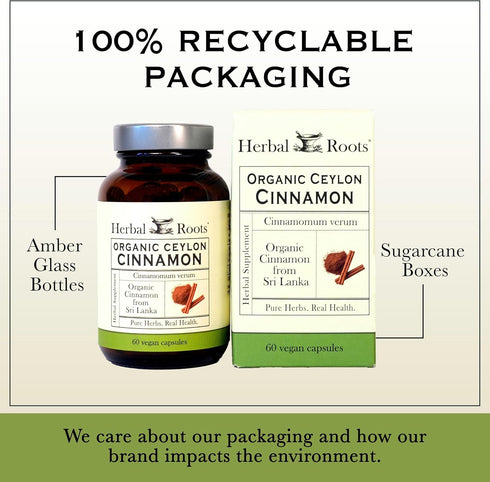 Herbal Roots Organic Ceylon Cinnamon Capsules | USDA Certified Organic - Non-GMO | 60 Organic Vegan Capsules...