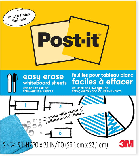 Post-it Easy Erase Permanent Marker Whiteboard Surface, 9.1 in x 9.1 in...