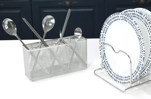 Kitchen Utensil Chopsticks Perforated Holder with Hooks - 304 Stainless Steel Storage for Organizer Dishwasher Safe (Large Rectangle)...
