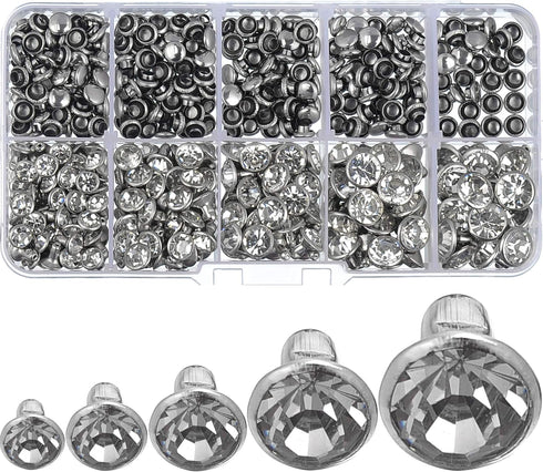 230 Sets Cz White Clear Crystal Rivets Rapid Rhinestone Silver Color Stud Rivets fit for DIY Leather-Craft and Garment (Mixed 03)...