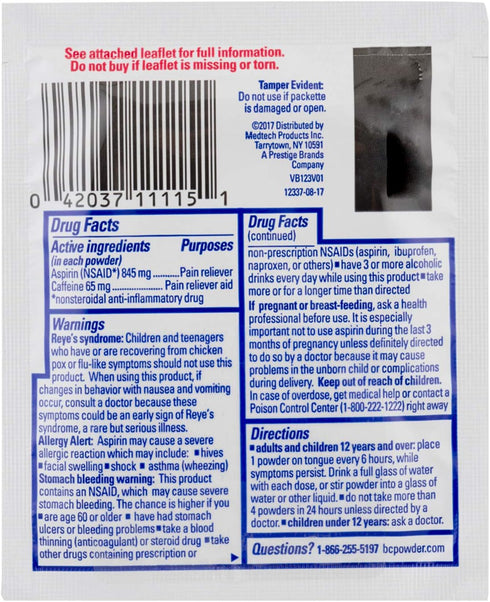 BC Powder Original Strength Pain Reliever, Aspirin Dissolve Packs, 6 Count...