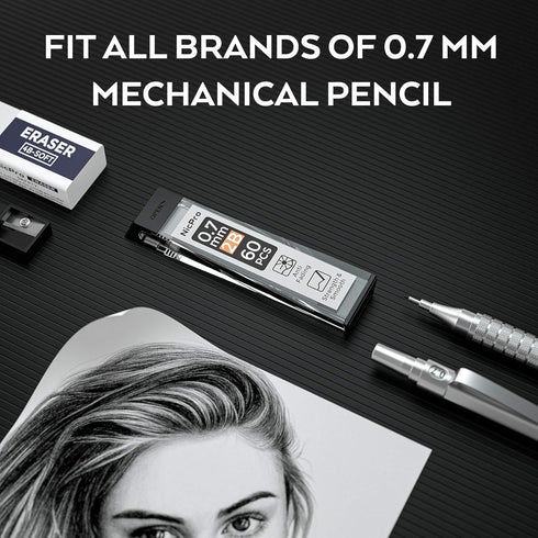 Nicpro 600pcs Mechanical Pencil Refills 0.7 mm, Break Resistant Mechanical Pencil Refills 2B, 60 Pack Per Tube, 10 Tubes...