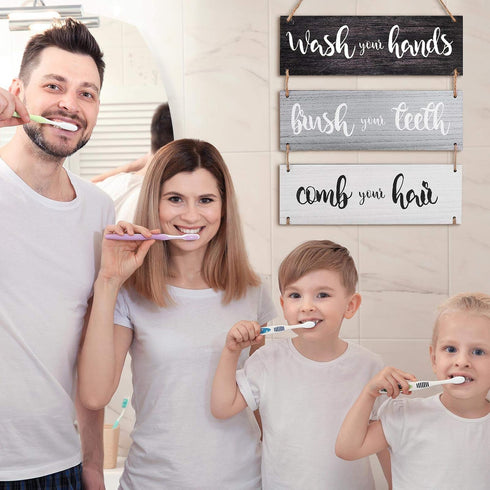 Jetec Bathroom Wall Decor Bath Rules Wall Art Sign Family Hanging Funny Wooden Hanging Sign Rustic Wood Decor for Home Bedroom Outdoor(Simple Patt...