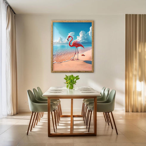 Posterizer 1 pcs-Flamingo on Beach With Starfish-Landscape & Nature Art-Art for Animal Lovers- Decor for Beach House- unframed wall art...