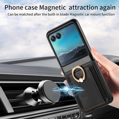 Asuwish Compatible with Motorola Razr Plus 2023 Razr+ Wallet Case and Card Slot Magnetic Back Protective Case Metal Ring Holder Stand Kickstand Ce...